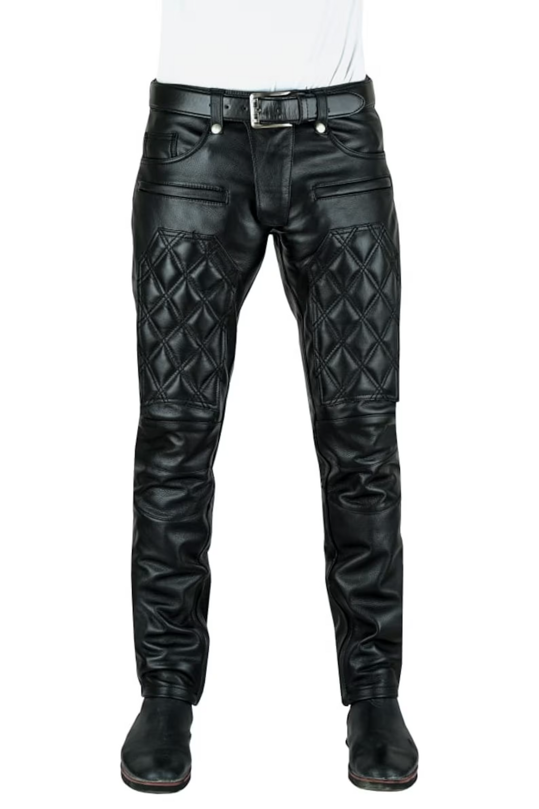 Men's New Quilted Biker Leather Pant. Real Soft Sheepskin Designer Leather Pant.