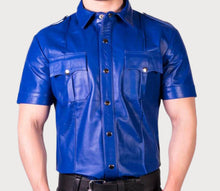 Load image into Gallery viewer, New Men&#39;s Blue Police Leather Shirt. Real Soft Sheepskin leather Shirt Jacket.
