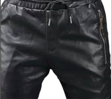 Load image into Gallery viewer, Men&#39;s New Leather Black Lambskin Sweat Pants. Real Soft Leather Joggers trousers
