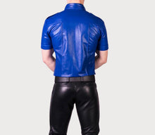 Load image into Gallery viewer, New Men&#39;s Blue Police Leather Shirt. Real Soft Sheepskin leather Shirt Jacket.
