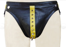 Load image into Gallery viewer, A pair of two Men&#39;s Black Gladiator Studded Brief. Real Soft Sheepskin Leather.
