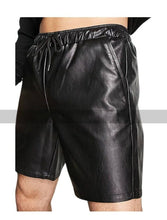 Load image into Gallery viewer, New Black biker leather shorts for mens. Real soft sheepskin leather shorts. 34
