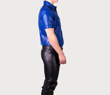 Load image into Gallery viewer, New Men&#39;s Blue Police Leather Shirt. Real Soft Sheepskin leather Shirt Jacket.
