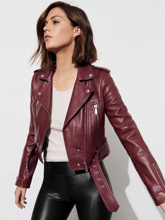 Brand New Women short Biker leather Jacket | Waist belt and extra lighter pocket