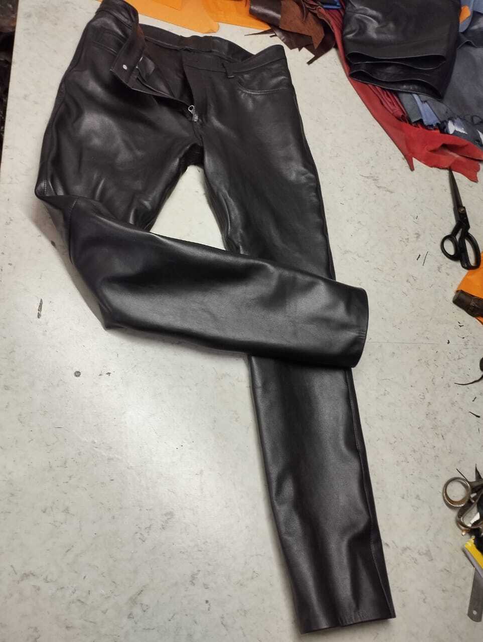 Men's Black Double Layered Leather Pant. Real Soft Lambskin Biker Leather Pant.