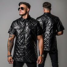 Load image into Gallery viewer, New Men&#39;s Quilted Biker Leather Shirt| Real Soft Lambskin Leather Jacket. XL
