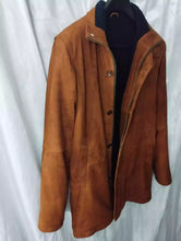 Load image into Gallery viewer, Men&#39;s Brown Shearling Suede Leather Trench Coat. Real Sheepskin leather Overcoat.
