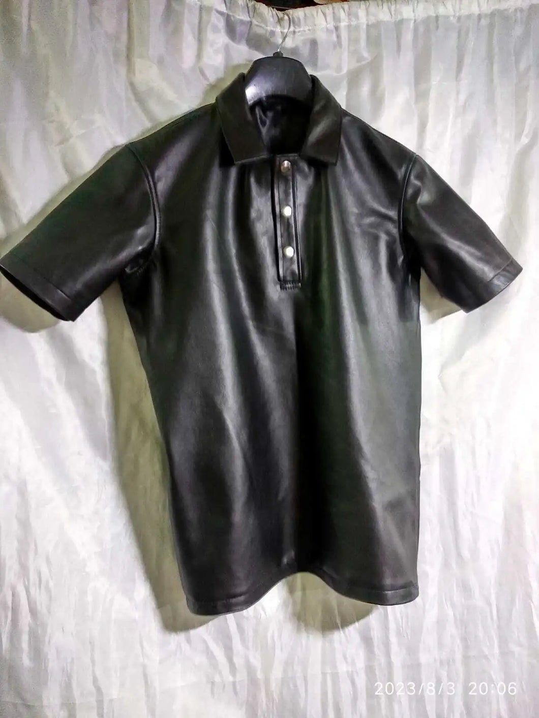 Men's & boys black biker Leather T-Shirt. Real Soft Sheepskin leather| Collared.