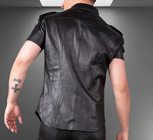 Load image into Gallery viewer, New Men&#39;s Black Leather Shirt. Real Soft Sheepskin Collared leather Shirt Jacket
