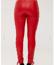 Load image into Gallery viewer, Women&#39;s Red Lace Up Capri Leather Pants. Real Soft Lambskin Biker Leather Pant..
