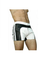 Load image into Gallery viewer, New Men&#39;s Black &amp; White leather Boxer shorts. Real Soft Sheepskin leather shorts.
