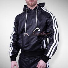 Load image into Gallery viewer, Men&#39;s &amp; boys black Leather Hoodie &amp; Trouser. Real Soft Sheepskin leather| Biker.
