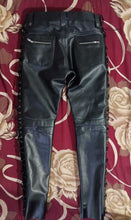 Load image into Gallery viewer, Mens Black Motorcycle Leather Pant. 2023 Real Soft Lambskin Side Lace Biker Pant.
