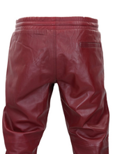 Load image into Gallery viewer, Mens Leather Maroon Lambskin Sweat Pants. Handmade Soft Leather Joggers trousers
