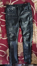 Load image into Gallery viewer, Mens Black Motorcycle Leather Pant. 2023 Real Soft Lambskin Side Lace Biker Pant.
