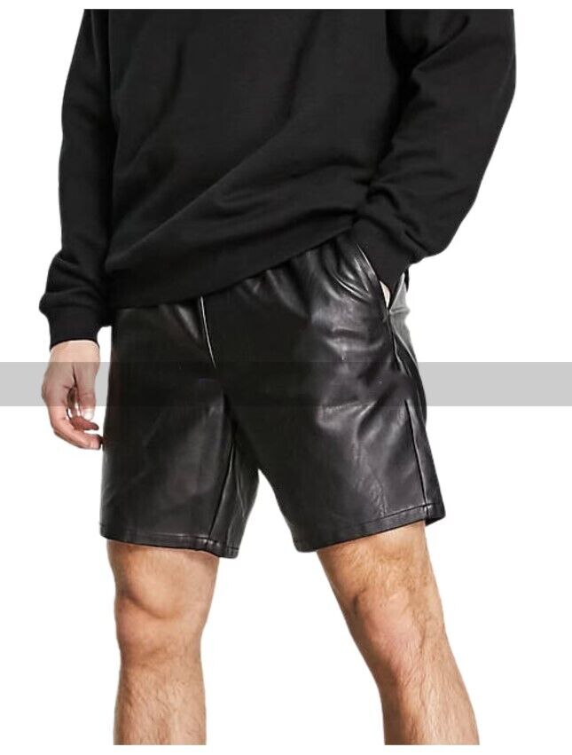 New Black biker leather shorts for mens. Real soft sheepskin leather shorts. 34