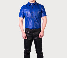 Load image into Gallery viewer, New Men&#39;s Blue Police Leather Shirt. Real Soft Sheepskin leather Shirt Jacket.
