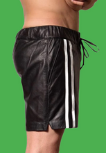 Load image into Gallery viewer, New Black biker leather shorts for mens. Real soft sheepskin breathable leather.
