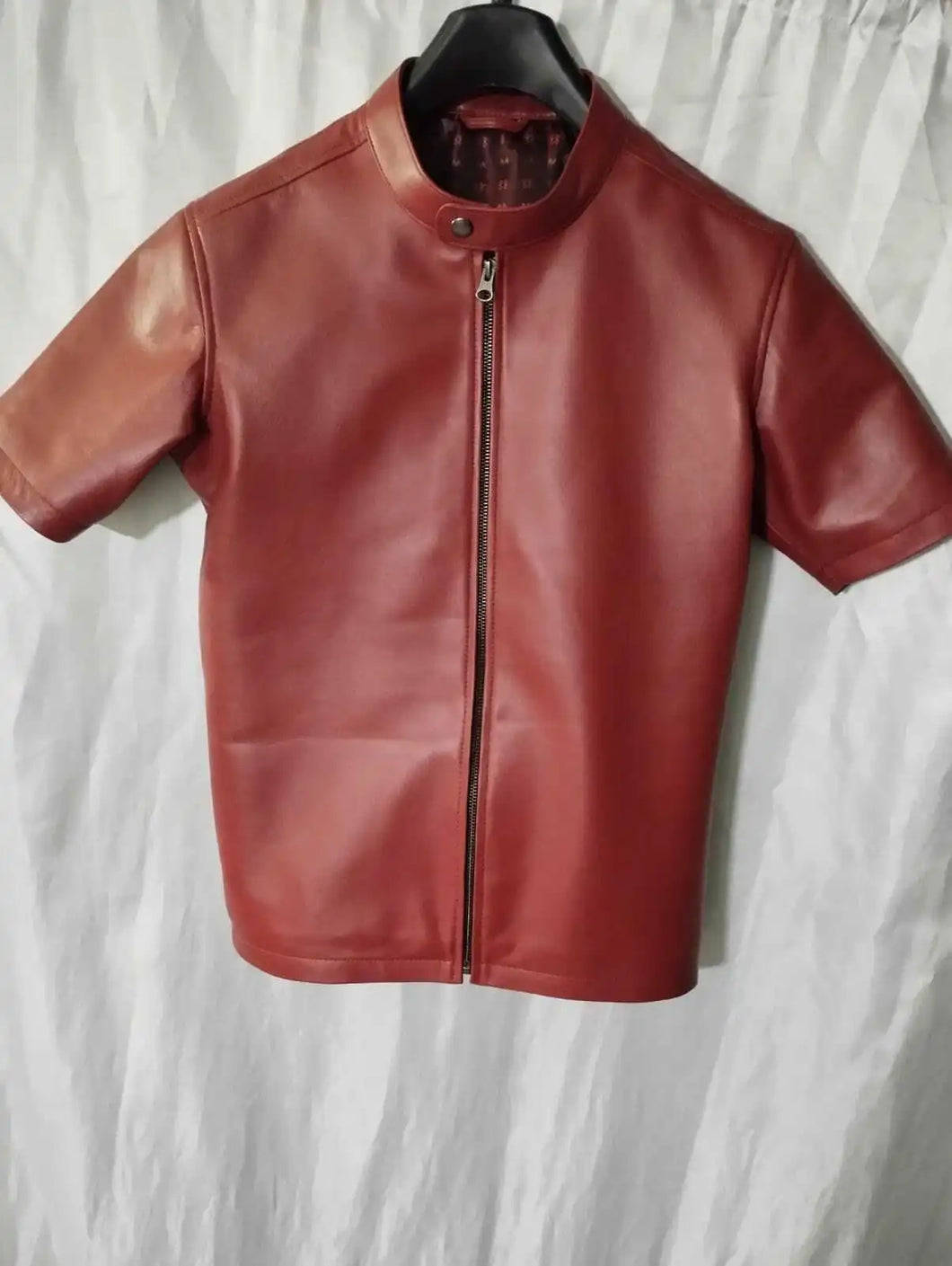 Mens & Boys Red Biker Leather T-Shirt. Real Soft Lambskin Casual Leather T-Shirt