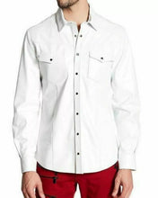 Load image into Gallery viewer, Men&#39;s New Premium White Leather Shirt. Real Soft Sheepskin Biker leather Shirts.
