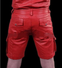 Load image into Gallery viewer, Men&#39;s Red Six Pockets leather Shorts. 2024 Real Soft Sheepskin leather Shorts.
