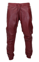 Load image into Gallery viewer, Mens Leather Maroon Lambskin Sweat Pants. Handmade Soft Leather Joggers trousers
