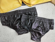 Load image into Gallery viewer, A pair of two Men&#39;s Black Double Layered Briefs. Real Soft Sheepskin Leather.
