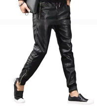 Load image into Gallery viewer, Men&#39;s New Leather Black Lambskin Sweat Pants. Real Soft Leather Joggers trousers
