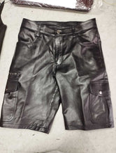 Load image into Gallery viewer, Men&#39;s Black Six Pockets leather Shorts. 2024 Real Soft Sheepskin leather Shorts.
