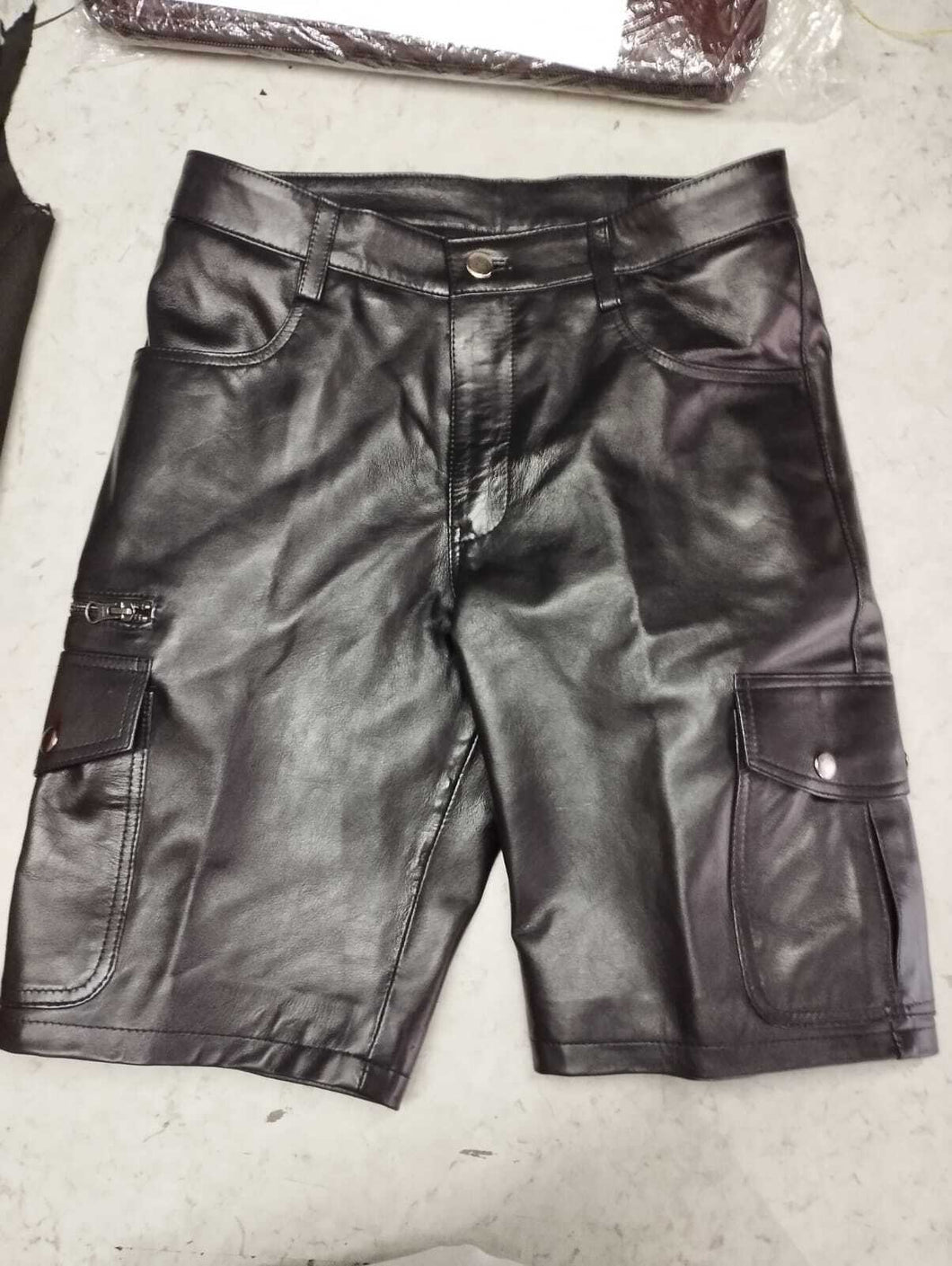 Men's Black Six Pockets leather Shorts. 2024 Real Soft Sheepskin leather Shorts.