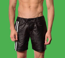 Load image into Gallery viewer, New Black biker leather shorts for mens. Real soft sheepskin breathable leather.
