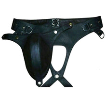 Load image into Gallery viewer, A pair of two Men&#39;s Black Pouched Thong Jock. Real Leather Breathable Jockstraps.
