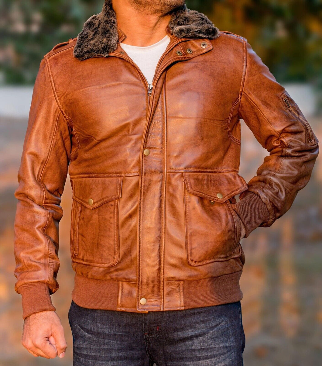 Men's Fur Collared Motorcycle Leather jacket. 2023 Real Sheep Skin Biker Jacket.