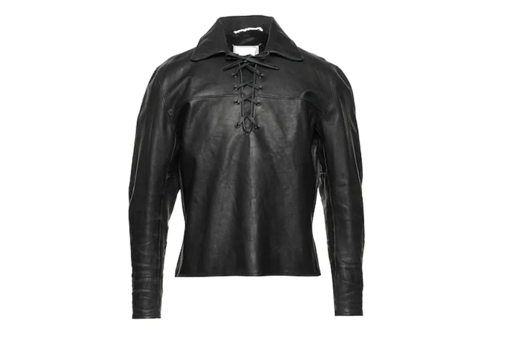 Men's & Boys Black Leather T-Shirt. Real Soft Lambskin Lace-Up Leather T-Shirt.