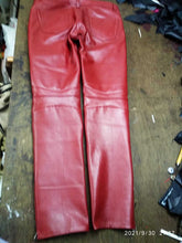 Load image into Gallery viewer, Men&#39;s Red Quilted Biker Leather Pant. Real Soft Sheepskin Designer Leather Pant.
