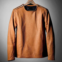 Load image into Gallery viewer, New men&#39;s &amp; boys brown leather T-Shirt. Real Soft Sheepskin leather round neck.
