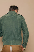 Load image into Gallery viewer, Premium Men&#39;s Green Suede Trucker Leather Jacket. 100% Real Sheepskin Leather.
