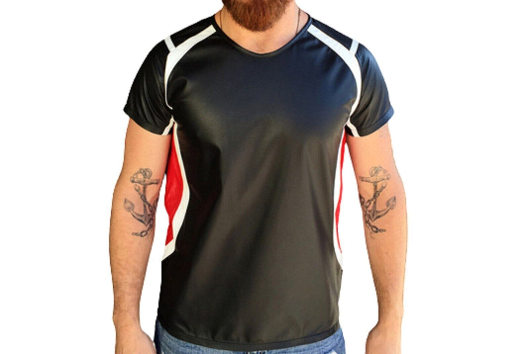 Mens & boys black biker Leather T-Shirt. Real Soft Sheepskin leather| Round Neck