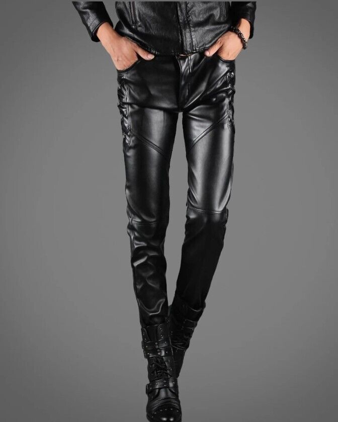 Men's New Motorcycle Leather Pant. Real Soft Lambskin Side Lace Black Biker Pant.