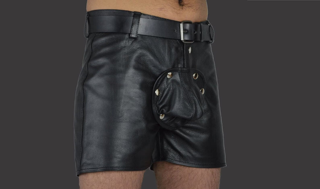 Brand New Men's Black Leather Shorts. Real Soft Sheepskin leather LGBTQ Shorts.