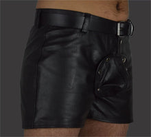 Load image into Gallery viewer, Brand New Men&#39;s Black Leather Shorts. Real Soft Sheepskin leather LGBTQ Shorts.
