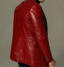 Load image into Gallery viewer, Brand New Men's Red Color Leather Blazer. Real Soft Lambskin Leather Overcoat.
