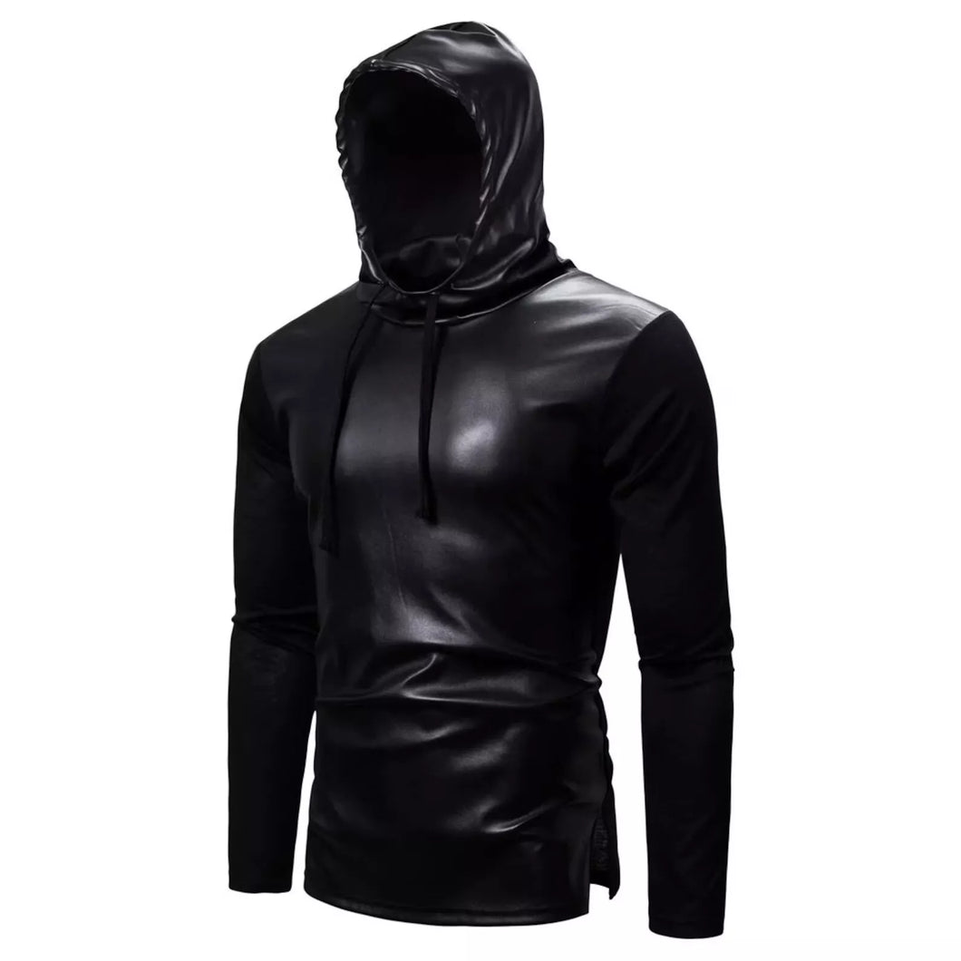 Mens black Double Layered Leather Halloween Hoodie. Real Soft Lambskin leather M