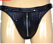 Load image into Gallery viewer, A pair of two Men&#39;s Black Leather Thong Jock. Real Leather Breathable Jockstraps
