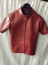 Load image into Gallery viewer, Mens &amp; Boys Red Biker Leather T-Shirt. Real Soft Lambskin Casual Leather T-Shirt
