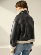 Load image into Gallery viewer, Womens New B-3 Shearling Fur Leather Jacket. Real sheepskin Black Leather Jacket
