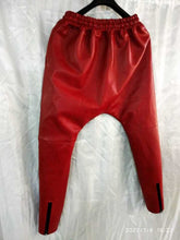 Load image into Gallery viewer, Men&#39;s Leather Red/Black Lambskin Sweat Pants. Handmade Soft Leather Joggers trousers.
