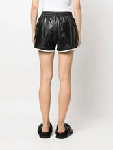 Load image into Gallery viewer, New Women&#39;s Black Striped shorts. Real Soft lambskin high waist leather Shorts.
