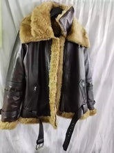 Load image into Gallery viewer, Womens Brown Shearling Leather Jacket. Real Sheepskin Leather &amp; Faux Fur Jacket.
