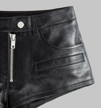 Load image into Gallery viewer, New Women&#39;s black leather shorts. Real Soft lambskin leather High Waisted Shorts.
